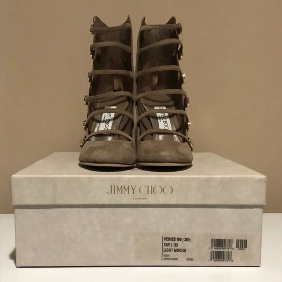 Jimmy Choo Venice 100 Suede Bootie in Light Mocha - Picture 13 of 14